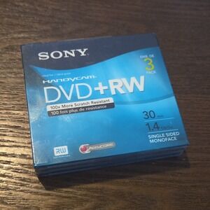 Sony Handycam DVD+RW 1.4GB 30min Rewritable Scratch Resistant 3 Pack 3DPW30R2H